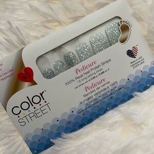 Color Street Deep Ocean Pedicure blue & silver glitter nail polish strips